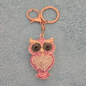 Sparkling Pink and Gold Owl Keychain/Bag Charm